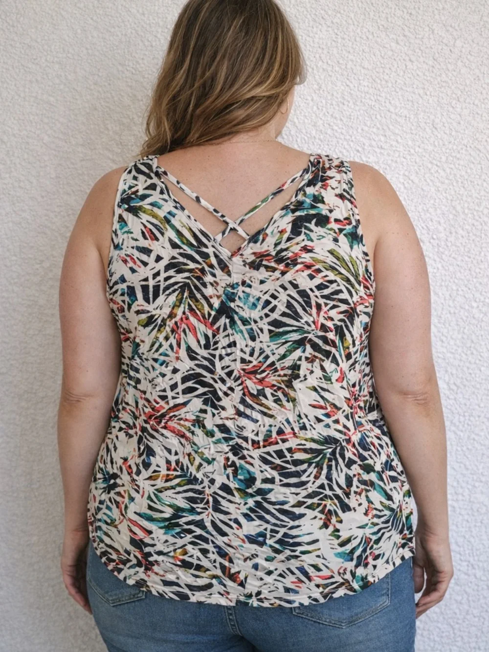 Ava & Viv 3X Tropical Print Tank Top Flowy V-Neck Plus Size - Picture 3 of 4